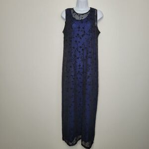 vintage 90s blue black semi-sheer whimsigoth sparkly maxi dress